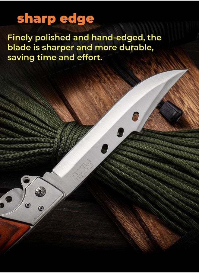 Browning - 3cr13 Stainless Steel High Hardness Solid Wood handle Multi-functional Three-fold Dovetail Knife Wirh Knife Sheath - Image 1