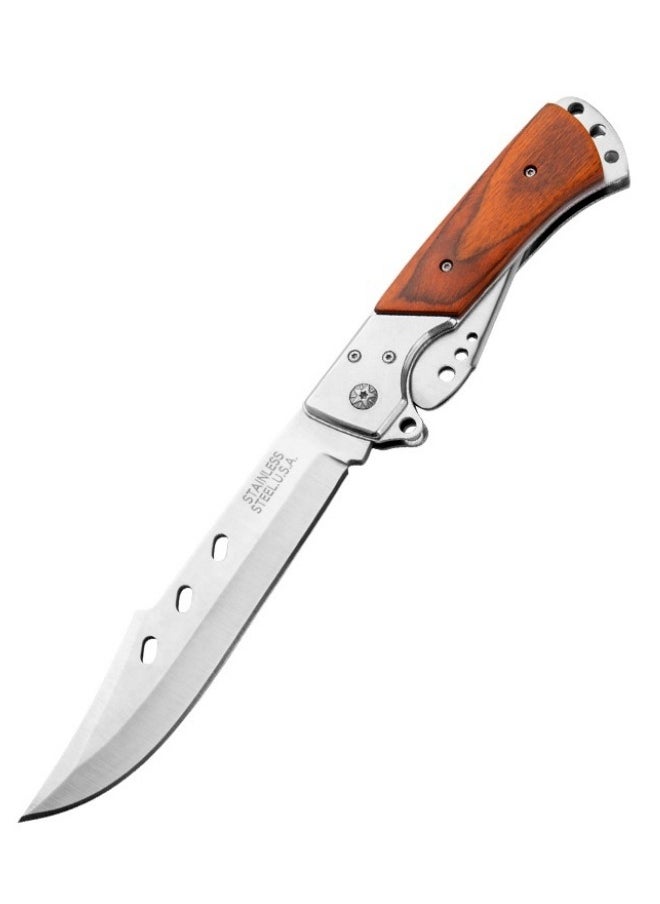 Browning - 3cr13 Stainless Steel High Hardness Solid Wood handle Multi-functional Three-fold Dovetail Knife Wirh Knife Sheath - Image 1