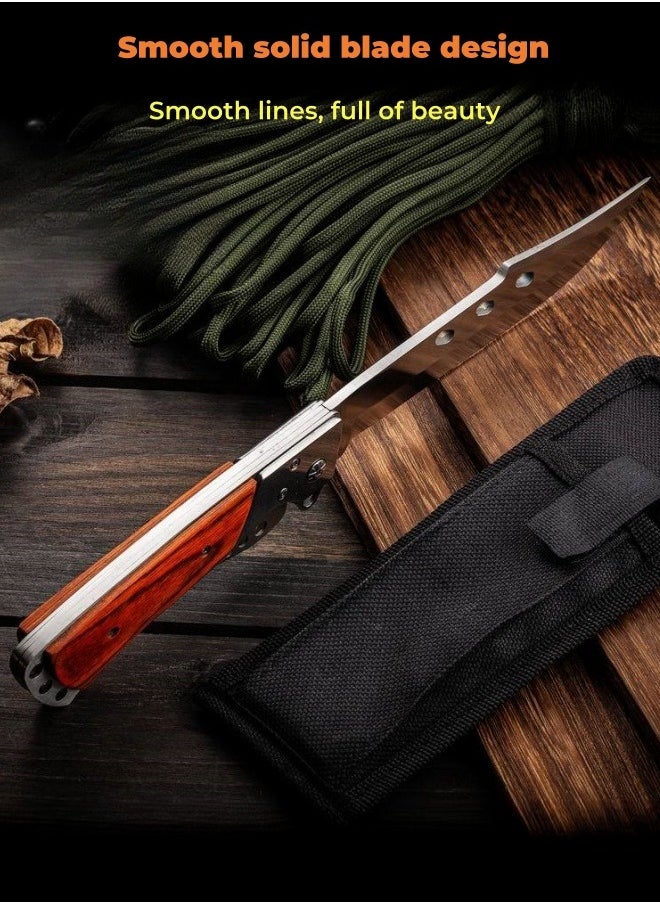 Browning - 3cr13 Stainless Steel High Hardness Solid Wood handle Multi-functional Three-fold Dovetail Knife Wirh Knife Sheath - Image 1