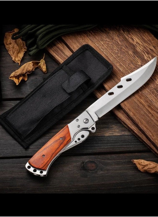 Browning - 3cr13 Stainless Steel High Hardness Solid Wood handle Multi-functional Three-fold Dovetail Knife Wirh Knife Sheath - Image 1