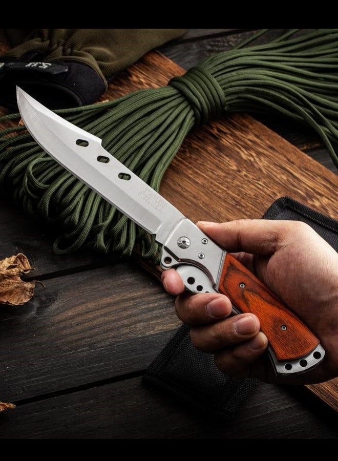 Browning 3Cr13 Stainless Steel Folding Knife, Wood Handle – Multi-Functional with Sheath - Image 2