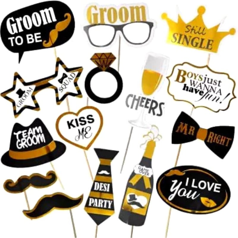 FI - FLICK IN FI - FLICK IN 15 Pcs Groom to Be Props for Bachelorette Party | Pre Attached Sticks | Groom to Be Decoration | Bachelor Party Props for Groom | Bachelorette Party Decorations (Pack of 15, Multicolor) - Image 1