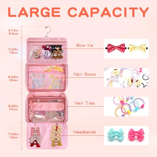 Grekos Hair Accessories Organizer for Girls, Hanging Hair Bow Storage Bag for Girls Hair Clips, Travel Organizer With Hair Clips, Headbands, Scrunchies & Ties - Empty Bag (Pink) - Image 4