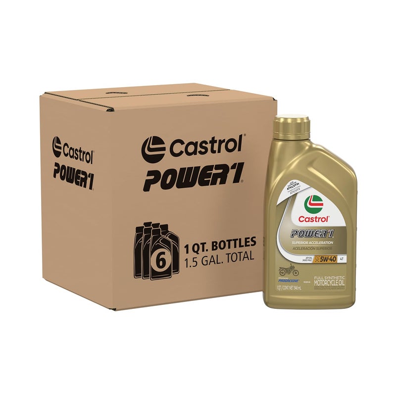Castrol Power1 4T 5W-40 Full Synthetic Motorcycle Oil, 1 Quart, Pack of 6 - Image 1