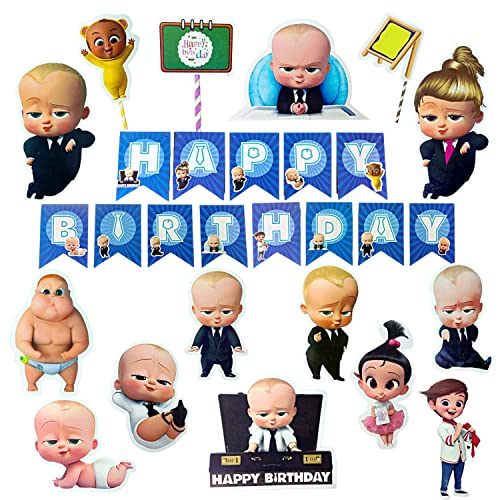 FI - FLICK IN 60 Pcs Boss Baby 4th Birthday Decorations Item Kit With Bossbaby Banner Cutouts Props & Cake Topper (Pack of 60, Multicolor) - Image 3