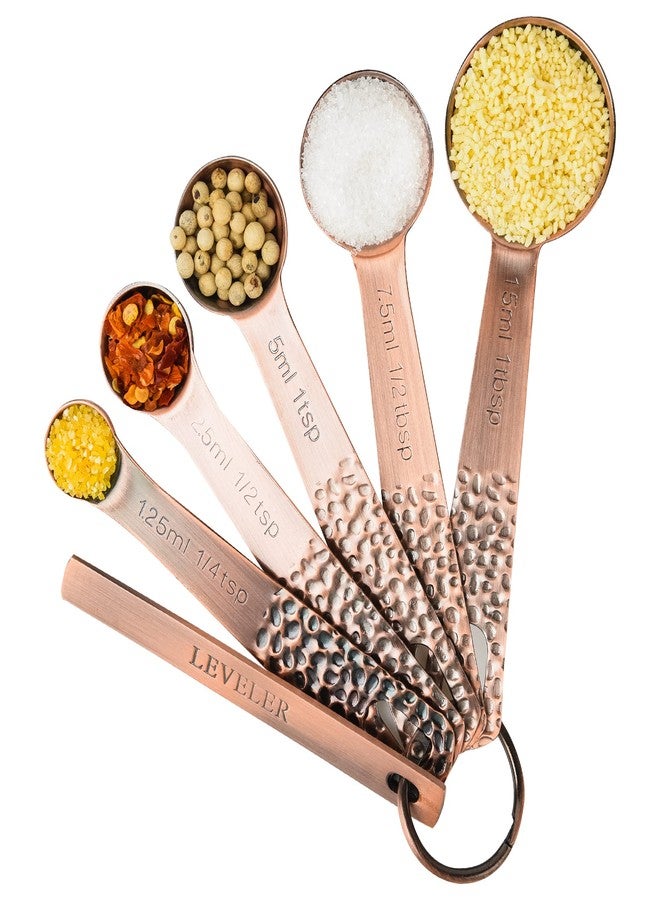 Smithcraft Copper Measuring Cups and Spoons Set 10, Metric & US Stainless Steel Measuring and Spoons Set for Baking & Kitchen, Nesting 4 Metal Measure Cups & 5 Spoons & Leveler for Dry & Liquid - Image 5