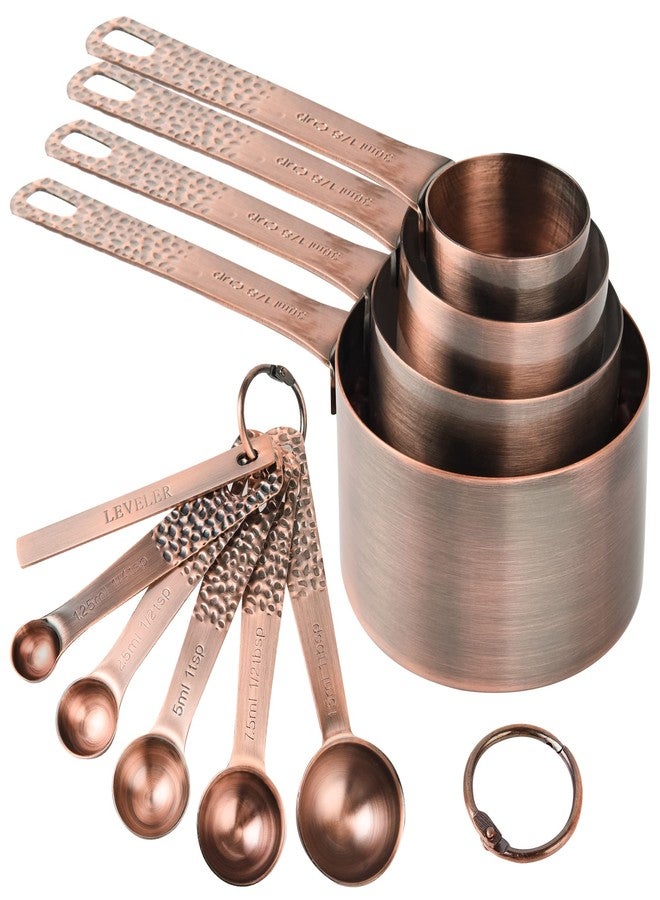 Smithcraft Copper Measuring Cups and Spoons Set 10, Metric & US Stainless Steel Measuring and Spoons Set for Baking & Kitchen, Nesting 4 Metal Measure Cups & 5 Spoons & Leveler for Dry & Liquid - Image 1