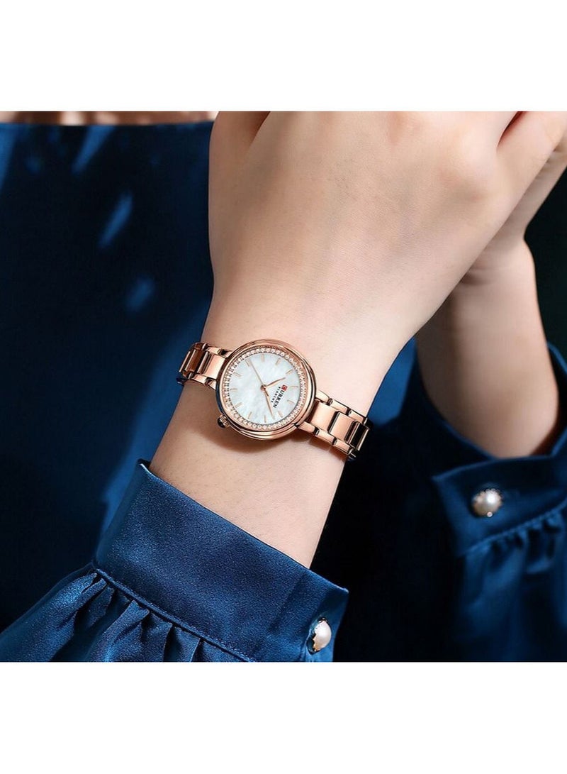 CURREN CURREN Fashion Women Watch Top Brand Luxury Rose Shell White  Lady Girl Wristwatch Stainless Steel Bracelet Waterproof Female Clock 9089 - Image 3