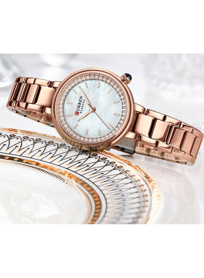 CURREN CURREN Fashion Women Watch Top Brand Luxury Rose Shell White  Lady Girl Wristwatch Stainless Steel Bracelet Waterproof Female Clock 9089 - Image 2