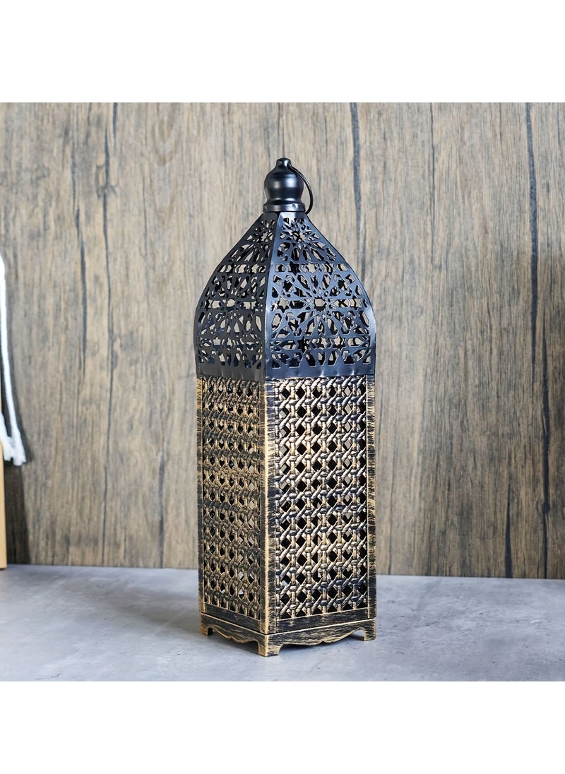 ماركة غير محددة فانوس معدني قديم، حامل شموع محفور مجوف للحديقة، حديقة، ديكور منزل فيلا، مصباح شموع زخرفي معلق (بدون شمعة)  - Image 4