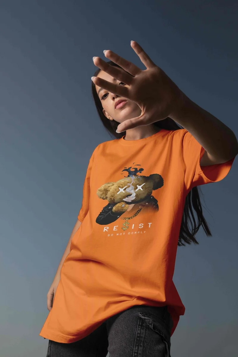 DogFish Printed Orange Oversize Unisex Tshirt