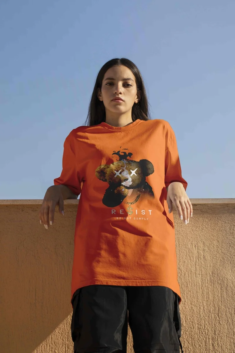 DogFish Printed Orange Oversize Unisex Tshirt