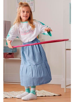Kids Girl Stripe A,Line Skirt, White and  and Blue