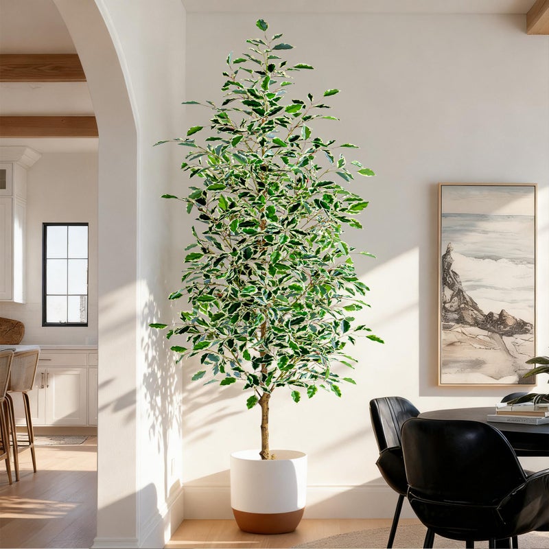 Bailikang 6FT Artificial Ficus Trees Indoor Faux Trees Indoor Fake Floor Plants Tall Artificial Tree with White Pot Faux Tree Fake Indoor Tree Silk Plants Artificial Trees for Home Decor Indoor - Image 1