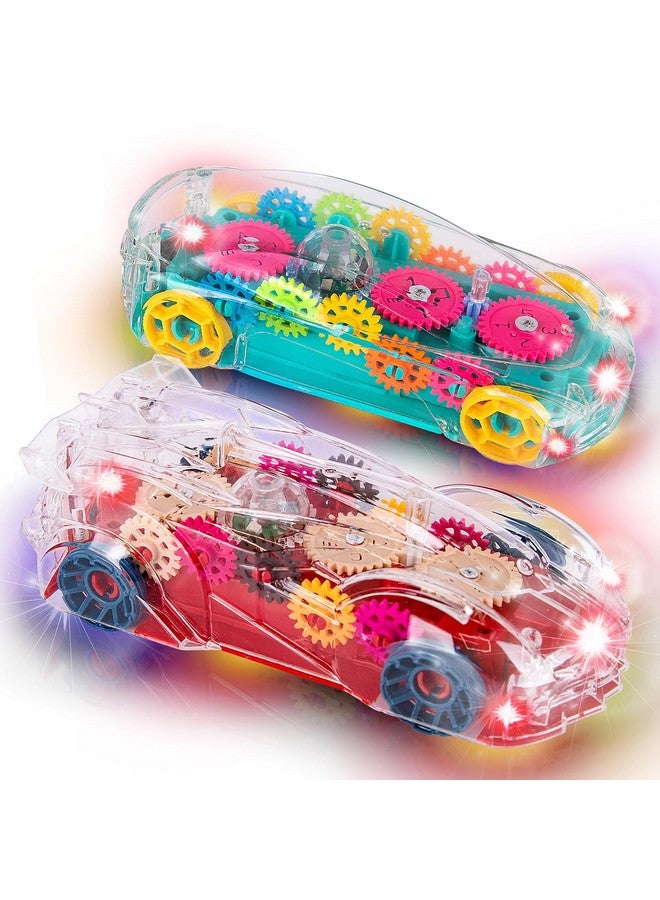 ArtCreativity Light Up Transparent Toy Cars for Kids, Set of 2, Bump and Go Toy Cars with Colorful Moving Gears, Music, and LED Effects, Fun Educational Toy for Kids, Great Birthday Gift Idea - Image 1