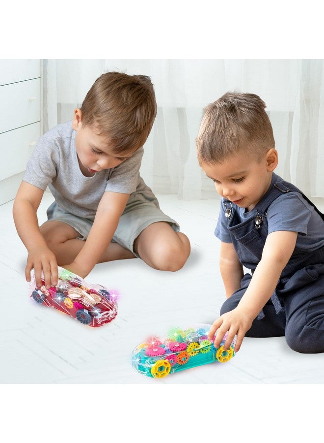 ArtCreativity Light Up Transparent Toy Cars for Kids, Set of 2, Bump and Go Toy Cars with Colorful Moving Gears, Music, and LED Effects, Fun Educational Toy for Kids, Great Birthday Gift Idea - Image 2