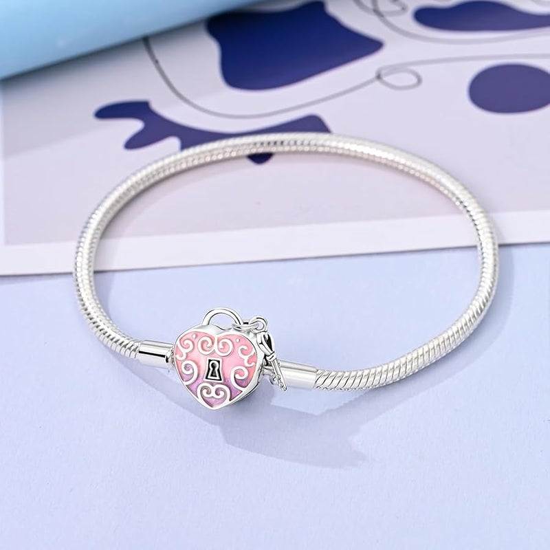 Hapour Charm Bracelet for Women Sterling Silver, Heart Clasp Snake Chain Bracelet Travel Charm Moments European Bracelet Jewelry Compatible with Pandora Charms, Gift for Her - Image 2