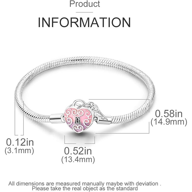 Hapour Charm Bracelet for Women Sterling Silver, Heart Clasp Snake Chain Bracelet Travel Charm Moments European Bracelet Jewelry Compatible with Pandora Charms, Gift for Her - Image 4