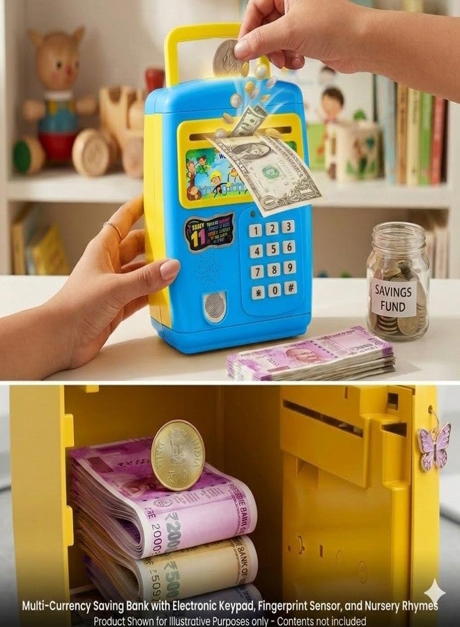 Royals Hub Premium Piggy Bank for Kids with Finger Print Smart Sensor & Password Protection Feature ATM Savings Money Bank with Electronic Lock for Kids, Modern, Money Saving Toy ( Blue ) - Image 5