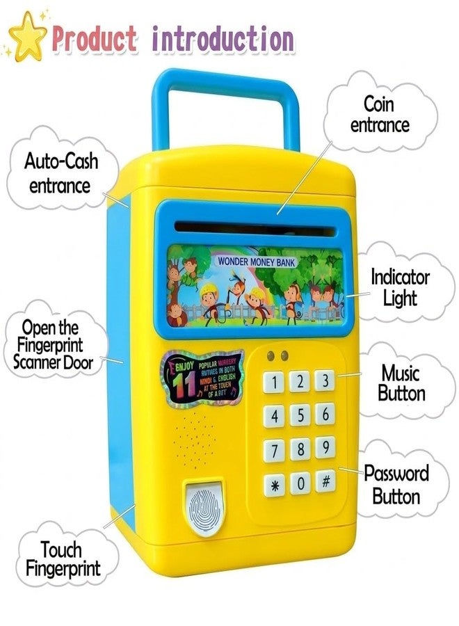 Royals Hub Premium Piggy Bank for Kids with Finger Print Smart Sensor & Password Protection Feature ATM Savings Money Bank with Electronic Lock for Kids, Modern, Money Saving Toy ( Blue ) - Image 2