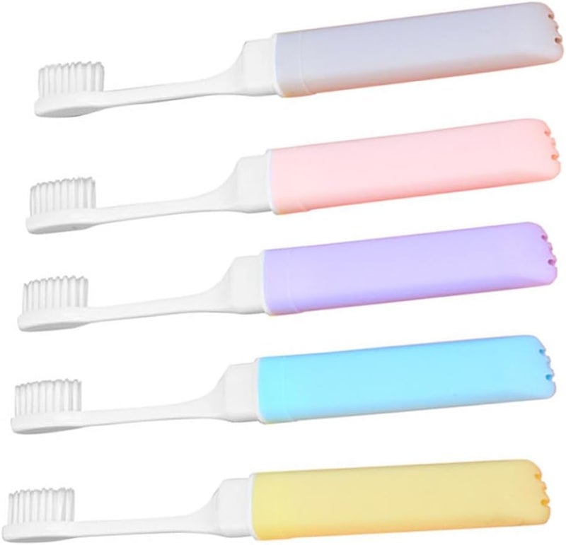 5 Pack Hard Bristle Folding Travel Toothbrush Portable Camping Household Ergonomic Handle - Image 2