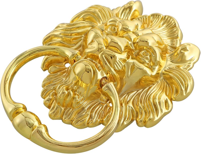 MOLIGOU Lion Head Door Knocker, 6 Inch Decorative Front Door Knocker, Antique Lion Door Ring Pull Handle (Gold) - Image 2