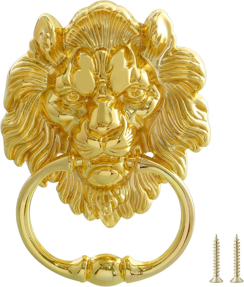 MOLIGOU Lion Head Door Knocker, 6 Inch Decorative Front Door Knocker, Antique Lion Door Ring Pull Handle (Gold) - Image 1