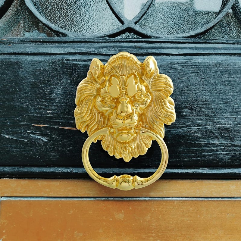 MOLIGOU Lion Head Door Knocker, 6 Inch Decorative Front Door Knocker, Antique Lion Door Ring Pull Handle (Gold) - Image 5