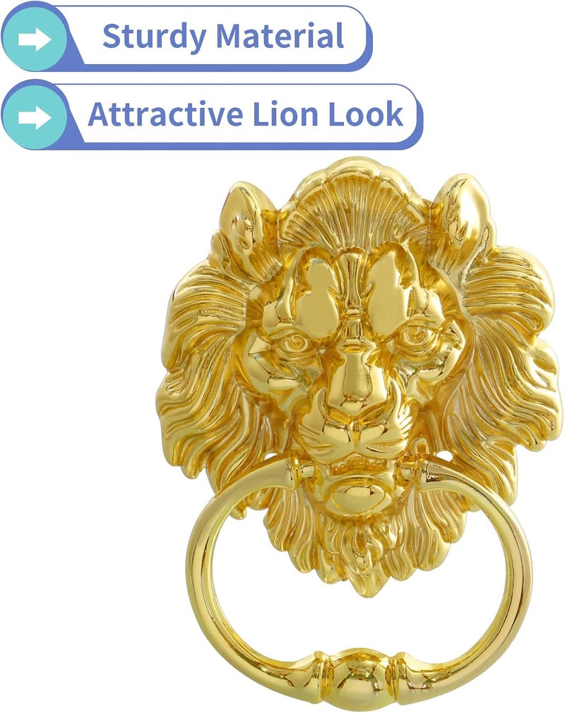 MOLIGOU Lion Head Door Knocker, 6 Inch Decorative Front Door Knocker, Antique Lion Door Ring Pull Handle (Gold) - Image 4