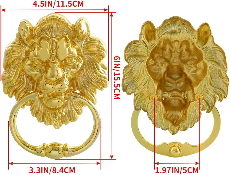 MOLIGOU Lion Head Door Knocker, 6 Inch Decorative Front Door Knocker, Antique Lion Door Ring Pull Handle (Gold) - Image 3