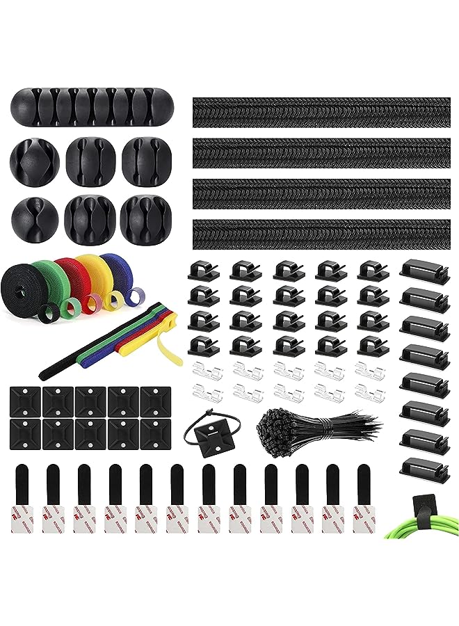 Antole Pcs Cable Management Kit,with 4 Cable Sleeve Split,45 Self Adhesive Cable Clips Holder,5 Rolls and 30pcs Adhesive Ties, 100 Nylon Fasten Cable Ties for TV Desk Home Office Cord Holder - Image 1