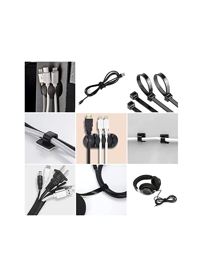 Antole Pcs Cable Management Kit,with 4 Cable Sleeve Split,45 Self Adhesive Cable Clips Holder,5 Rolls and 30pcs Adhesive Ties, 100 Nylon Fasten Cable Ties for TV Desk Home Office Cord Holder - Image 5