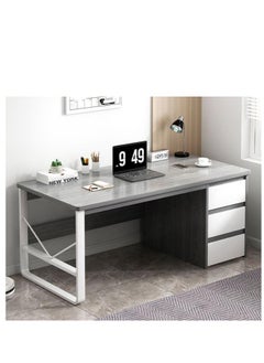 Golden With 3 Drawers, Kids Desk for Bedroom, Study Computer with Drawers, Grey Desk with Bottom Storage Shelves(100*50*73.5cm)  - Image 1