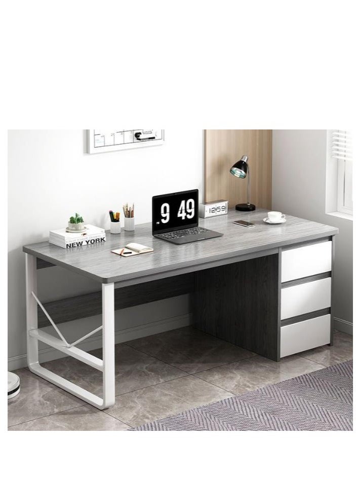 Golden - With 3 Drawers, Kids Desk for Bedroom, Study Computer with Drawers, Grey Desk with Bottom Storage Shelves(100*50*73.5cm) - Image 1