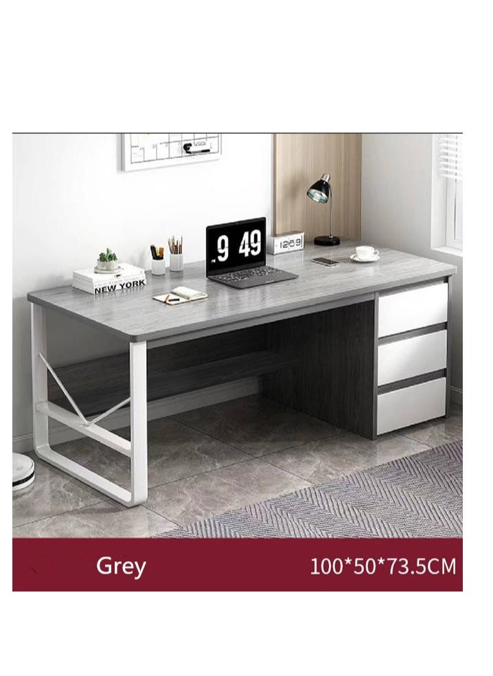 Golden - With 3 Drawers, Kids Desk for Bedroom, Study Computer with Drawers, Grey Desk with Bottom Storage Shelves(100*50*73.5cm) - Image 1