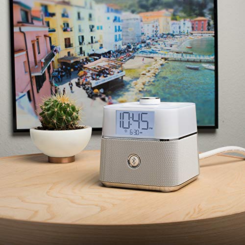 Brandstand CubieBlue White - Charging Alarm Clock with Bluetooth Speaker Outlets and USB Ports - Image 5