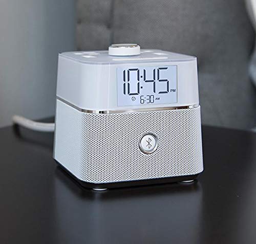 Brandstand CubieBlue White - Charging Alarm Clock with Bluetooth Speaker Outlets and USB Ports - Image 4