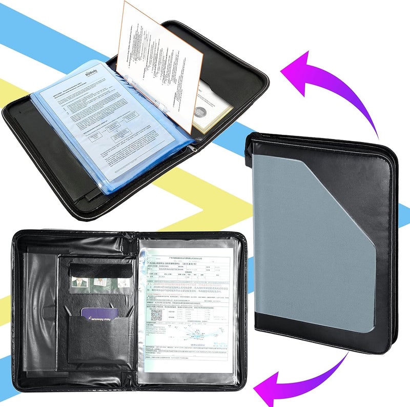 CLAPONE Files Folders File Holder for Documents/Certificates/Document Organizer File/Portfolio/Expanding File/Portfolio/Coloured Folders/Leaf/Leather/Files for Students/Office/School Use-Grey - Image 3