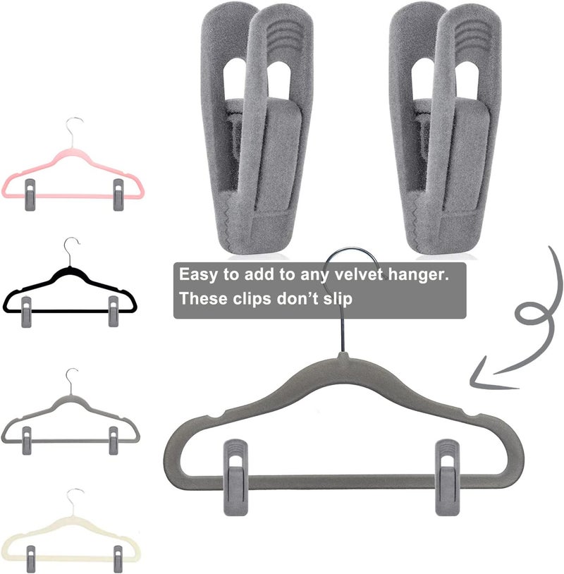 TOFIIGREM Grey Hanger Clips for Velvet Hangers - 40 PCS Gray Nonslip Velvet Hanger Clips, Pants Hanger Velvet Clips Fit for Slim Velvet Hangers - Image 4