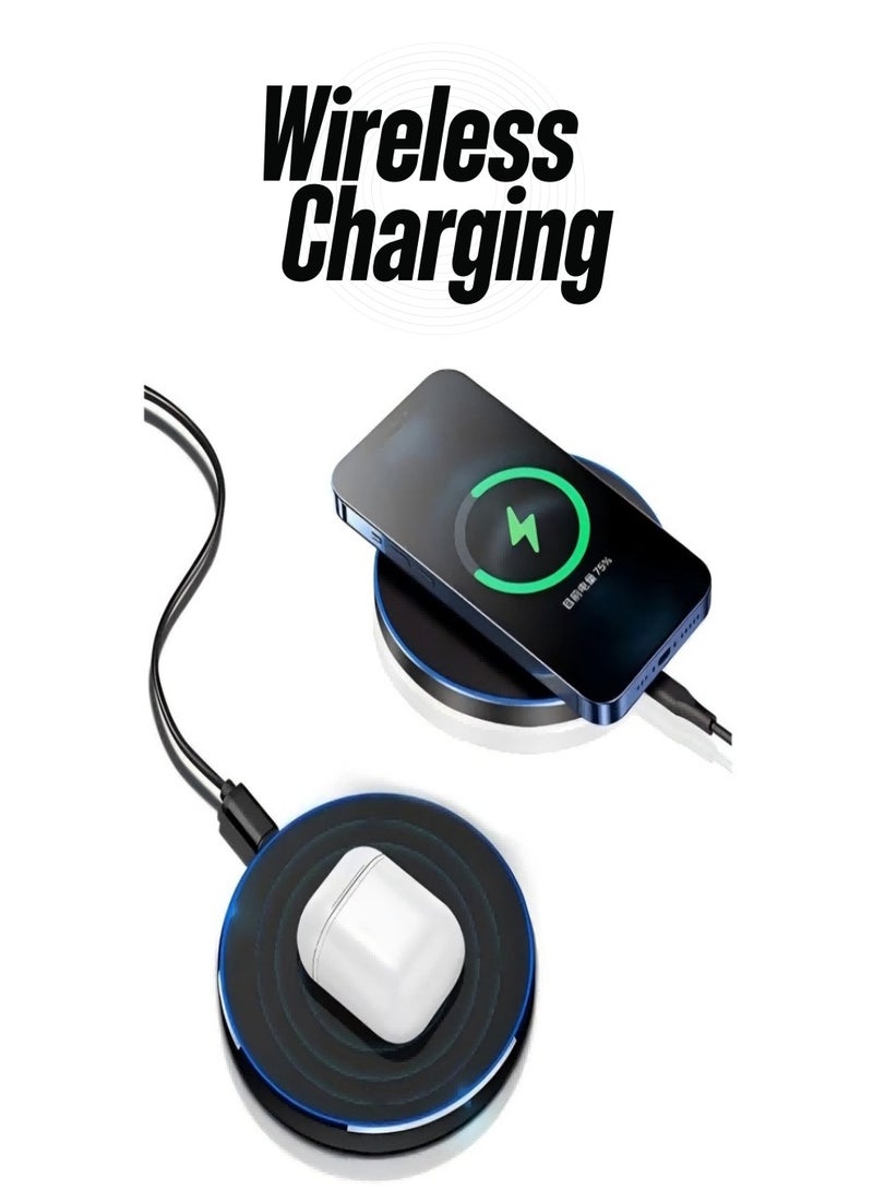 MHD Wireless Mobile Phone Charger, Multifunctional Disc-Shaped Mobile Phone And Earphone Charger - Image 1
