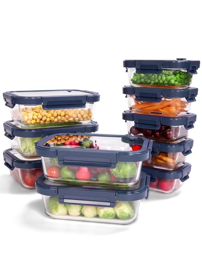 BOROHOUSE 10-Pack Glass Food Storage Containers with Tempered Lids – Borosilicate, Airtight, Oven-Safe (-4°F~950°F), BPA-Free, 4.4 & 1.6 Cup, Leak-Proof, Dishwasher Safe (Blue) - Image 1
