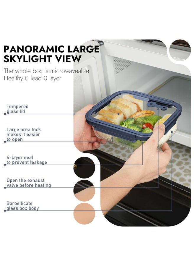 BOROHOUSE 10-Pack Glass Food Storage Containers with Tempered Lids – Borosilicate, Airtight, Oven-Safe (-4°F~950°F), BPA-Free, 4.4 & 1.6 Cup, Leak-Proof, Dishwasher Safe (Blue) - Image 5
