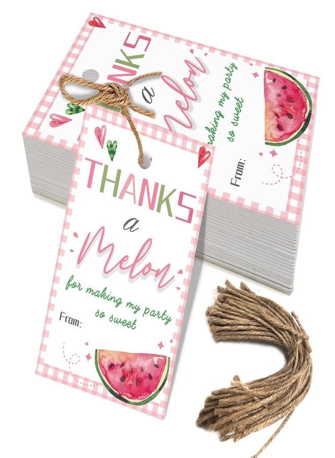 Aukolass 50PCS Watermelon Thank You Tags, Thanks a Melon Gift Tag with String for Summer Watermelon First Birthday, Sweet Fruit Present Labels for One in a Melon Party Favors (Pink) - Image 1