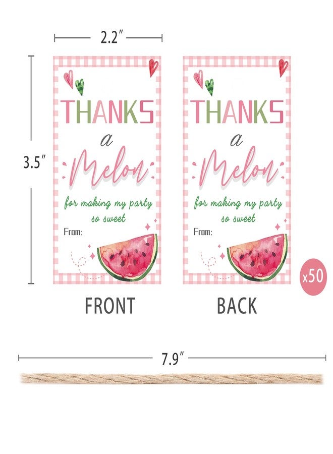 Aukolass 50PCS Watermelon Thank You Tags, Thanks a Melon Gift Tag with String for Summer Watermelon First Birthday, Sweet Fruit Present Labels for One in a Melon Party Favors (Pink) - Image 2