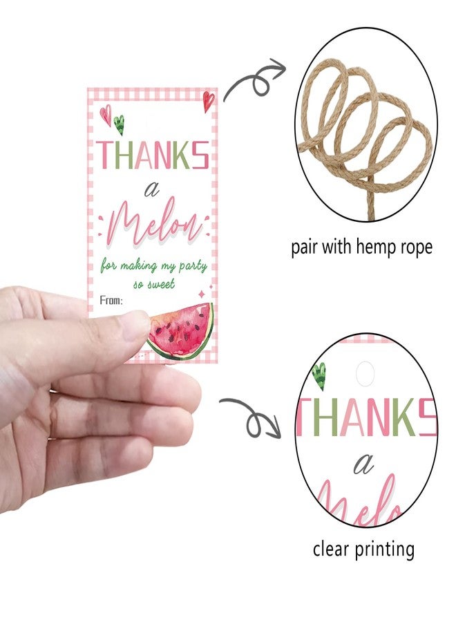 Aukolass 50PCS Watermelon Thank You Tags, Thanks a Melon Gift Tag with String for Summer Watermelon First Birthday, Sweet Fruit Present Labels for One in a Melon Party Favors (Pink) - Image 3