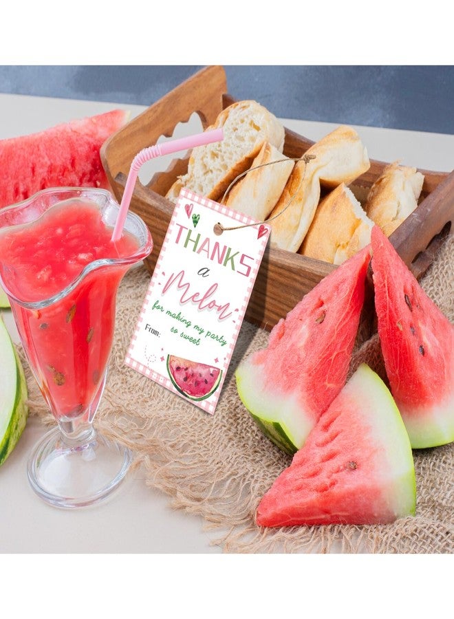 Aukolass 50PCS Watermelon Thank You Tags, Thanks a Melon Gift Tag with String for Summer Watermelon First Birthday, Sweet Fruit Present Labels for One in a Melon Party Favors (Pink) - Image 4