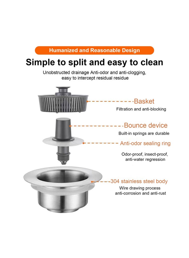 Y&D 3-in-1 Stainless Steel Sink Aid, 1Pcs Kitchen Drain Strainer, SYOSI Odor Filter, Popup Stopper Seal Bounce Filter for Food Catcher  - Image 4