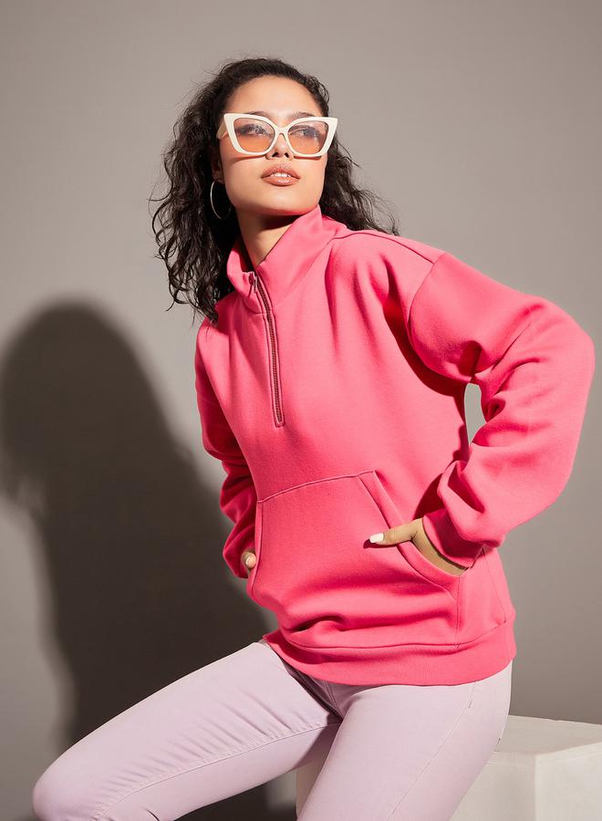 SASSAFRAS Regular Fit Half Zip Placket Fleece Sweatshirt by Styli  - Image 1