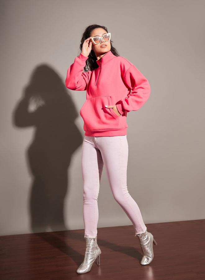 SASSAFRAS Regular Fit Half Zip Placket Fleece Sweatshirt by Styli  - Image 2