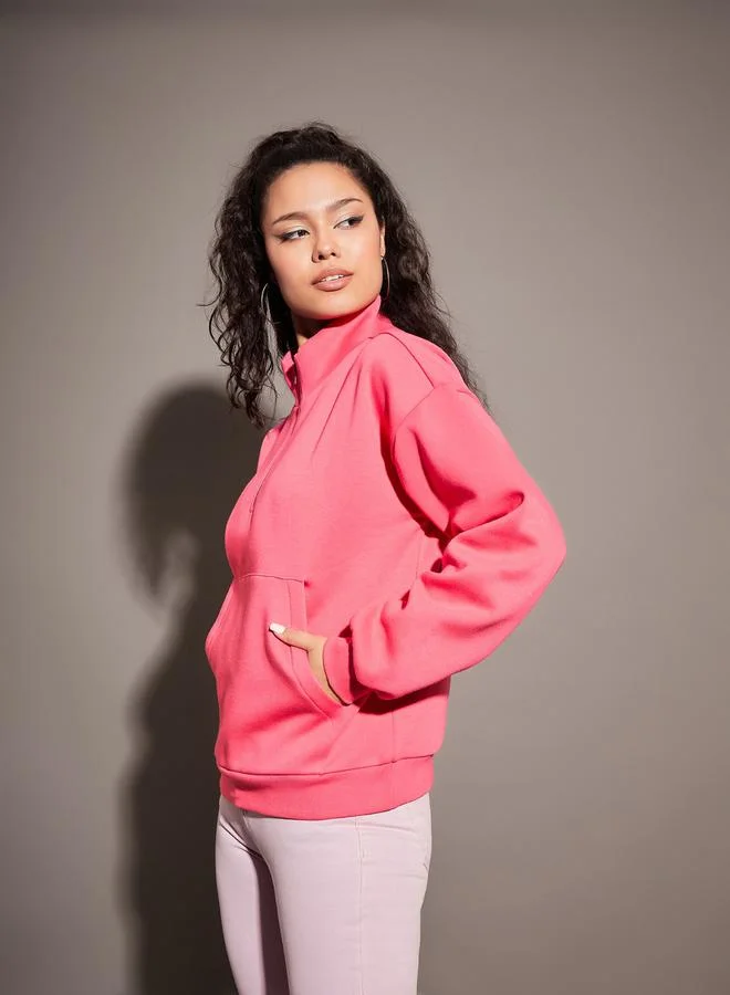 SASSAFRAS Regular Fit Half Zip Placket Fleece Sweatshirt by Styli